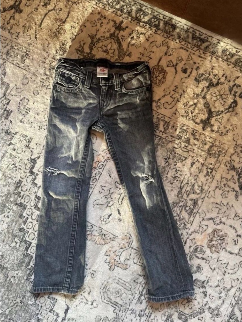 True Religion Boys Size 6 Distressed Acid Wash Straight Leg Jeans